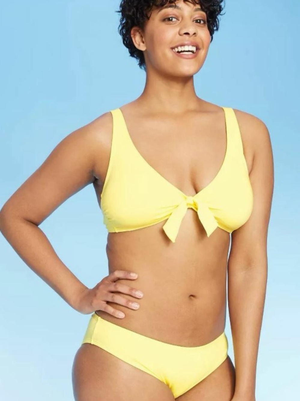 Kona Sol Yellow Tie-Front Bikini Set - butter yellow bra (small) bottom (medium)